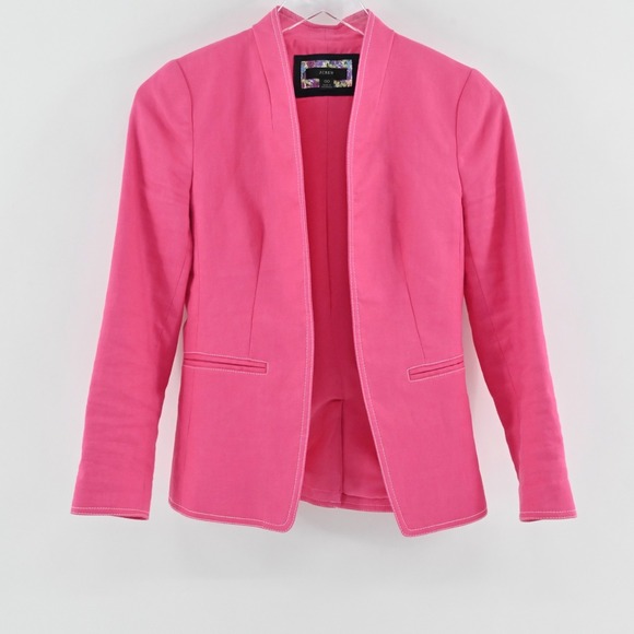 Jackets & Blazers - J Crew Womens Going‎ Out Blazer Size 00 Pink Stretch Linen Preppy Barbie AI253